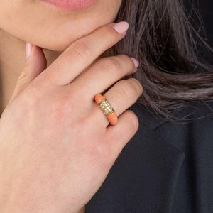 ANELLO CON CORALLO ROSA E DIAMANTI  - Asta Gioielli - Associazione Nazionale - Case d'Asta italiane