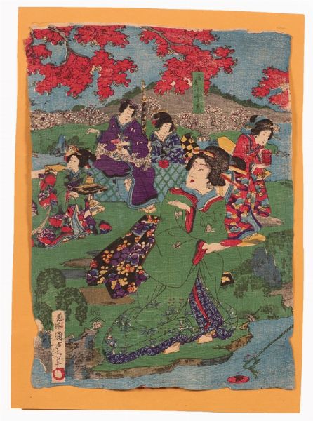 �Oiran con giovane assistente� e �Colazione in riva al fiume�  - Asta Parade - Arredi e dipinti antichi  - Associazione Nazionale - Case d'Asta italiane