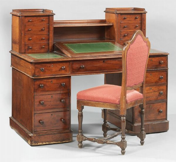 Scrivania inglese in legno di mogano con sedia  - Asta Parade - Arredi e dipinti antichi  - Associazione Nazionale - Case d'Asta italiane