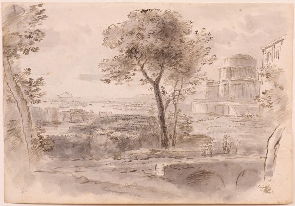 �Paesaggio con tempio, alberi e figure� (recto) e �Paesaggio con borgo turrito� (verso)  - Asta Parade - Arredi e dipinti antichi  - Associazione Nazionale - Case d'Asta italiane