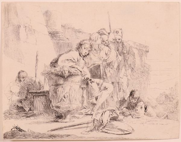 Giovane seduto e appoggiato su un vaso (dai �Capricci�, tav. 9)  - Asta Parade - Arredi e dipinti antichi  - Associazione Nazionale - Case d'Asta italiane