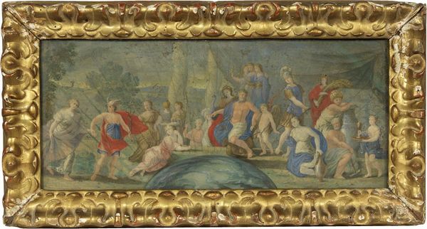 Convito di Dei intorno a Giove (da sinistra Mercurio, Nettuno, Giunone, Giove, Amore, Minerva, Cerere e Efesto)  - Asta Parade - Arredi e dipinti antichi  - Associazione Nazionale - Case d'Asta italiane