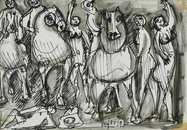 Giuseppe De Feo : Figure con cavalli  - Asta Arte Moderna e Contemporanea - Associazione Nazionale - Case d'Asta italiane