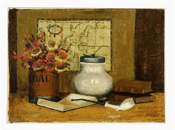 ANDR RENAUX : Natura morta con mappa geografica.  - Asta Arte Moderna e Contemporanea - Associazione Nazionale - Case d'Asta italiane