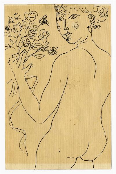 Franco Gentilini : Nudo femminile con mazzo di fiori.  - Asta Arte Moderna e Contemporanea - Associazione Nazionale - Case d'Asta italiane