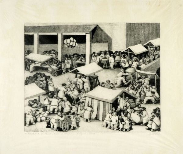 ALBERICO MORENA : Mercato a Gubbio.  - Asta Arte Moderna e Contemporanea - Associazione Nazionale - Case d'Asta italiane