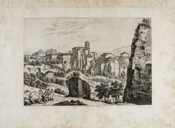 Bartolomeo Pinelli : Veduta del Colle Celio presa dal Palatino.  - Asta Arte Moderna e Contemporanea - Associazione Nazionale - Case d'Asta italiane
