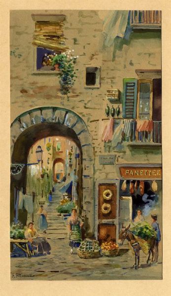 ALESSANDRO ALTAMURA : Scena paesana.  - Asta Arte Moderna e Contemporanea - Associazione Nazionale - Case d'Asta italiane