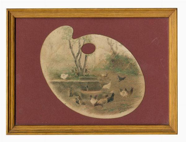 VITTORIO BALDANCOLI : Paesaggio con polli.  - Asta Arte Moderna e Contemporanea - Associazione Nazionale - Case d'Asta italiane
