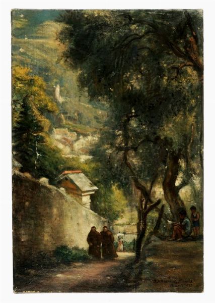 DAVID ABRAHAM BUENO DE MESQUITA : Viale di Levanto con monaci.  - Asta Arte Moderna e Contemporanea - Associazione Nazionale - Case d'Asta italiane