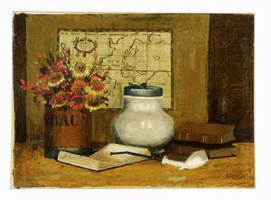 ANDR RENAUX - Natura morta con mappa geografica.