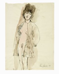 Enzo Faraoni - Nudo femminile con impermeabile.