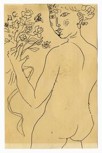 Franco Gentilini - Nudo femminile con mazzo di fiori.