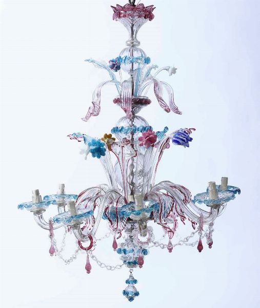 Lampadario in vetro di Murano. XX secolo  - Asta  Antiquariato gennaio | Cambi Time - Associazione Nazionale - Case d'Asta italiane
