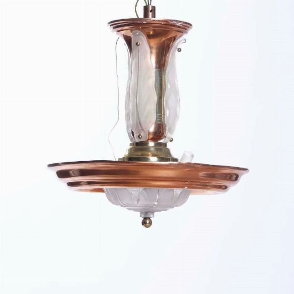 Lampadario in rame e vetri. XX secolo  - Asta  Antiquariato gennaio | Cambi Time - Associazione Nazionale - Case d'Asta italiane