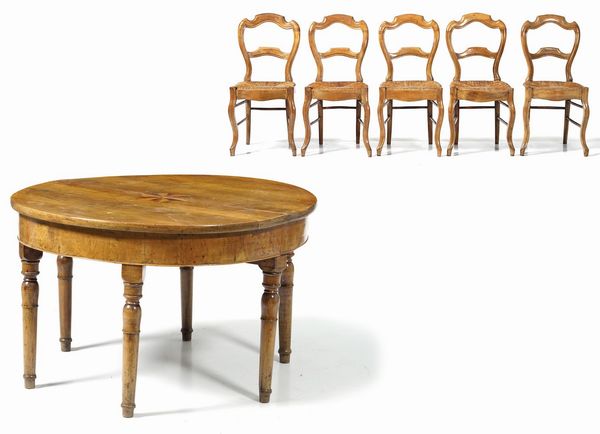 Tavolo circolare con cinque sedie, XIX-XX secolo  - Asta  Antiquariato gennaio | Cambi Time - Associazione Nazionale - Case d'Asta italiane