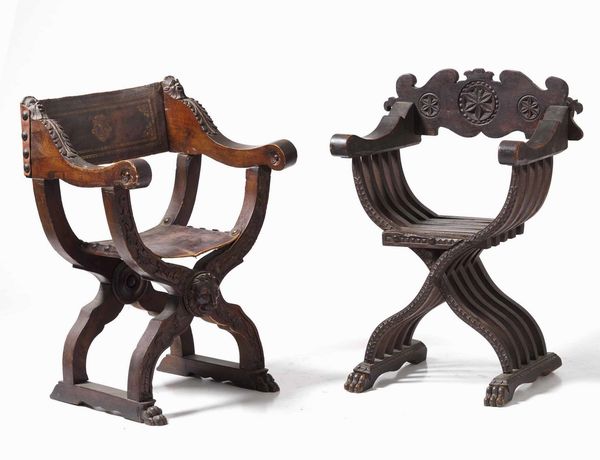 Quattro sedie tipo Savonarola diverse  - Asta  Antiquariato gennaio | Cambi Time - Associazione Nazionale - Case d'Asta italiane