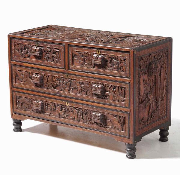 Mobile contenitore in legno intagliato a 4 cassetti  - Asta  Antiquariato gennaio | Cambi Time - Associazione Nazionale - Case d'Asta italiane