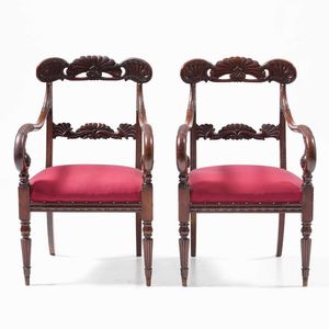 Tavolo in legno con sei sedie e due poltrone in legno intagliato. XIX secolo  - Asta  Antiquariato gennaio | Cambi Time - Associazione Nazionale - Case d'Asta italiane