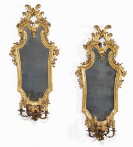 Coppia di specchiere in legno intagliato e dorato. Fine XVIII secolo  - Asta  Antiquariato gennaio | Cambi Time - Associazione Nazionale - Case d'Asta italiane