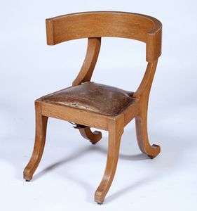 Duilio Cambellotti, Disegno di - Sedia in legno di rovere e seduta in pelle