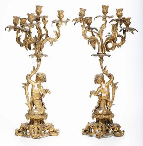 Coppia candelabri con putti in metallo dorato. XIX secolo  - Asta  Antiquariato gennaio | Cambi Time - Associazione Nazionale - Case d'Asta italiane