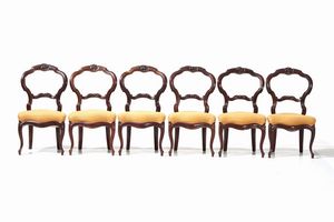 Tavolo e sei sedie in legno intagliato. XIX secolo  - Asta  Antiquariato gennaio | Cambi Time - Associazione Nazionale - Case d'Asta italiane