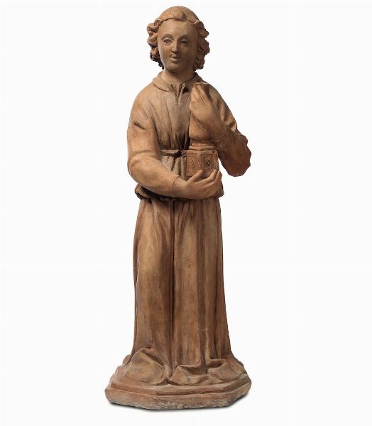Angelo reggicero in terracotta. Plasticatore rinascimentale attivo tra il XV ed il XVI secolo.  - Asta Scultura | Cambi Time - Associazione Nazionale - Case d'Asta italiane