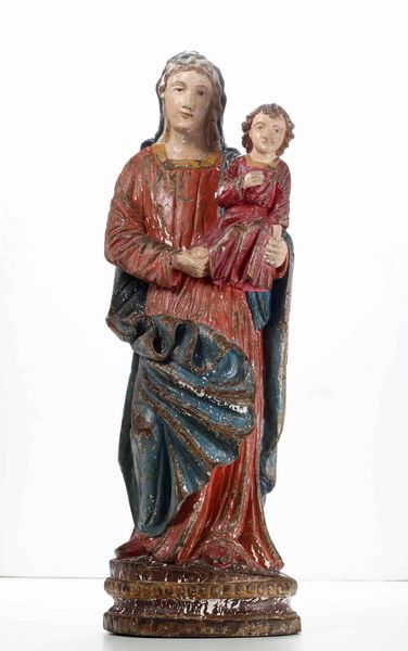 Madonna con Bambino. Legno policromo. Scultore del XVII secolo  - Asta Scultura | Cambi Time - Associazione Nazionale - Case d'Asta italiane