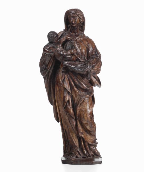 Madonna con Bambino. Legno scolpito (mancante della policromia). Scultire barocco italiano del XVII secolo  - Asta Scultura | Cambi Time - Associazione Nazionale - Case d'Asta italiane