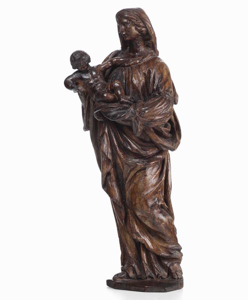 Madonna con Bambino. Legno scolpito (mancante della policromia). Scultire barocco italiano del XVII secolo  - Asta Scultura | Cambi Time - Associazione Nazionale - Case d'Asta italiane