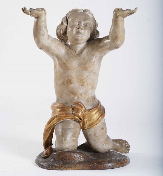 Putto inginocchiato. Legno dipinto e dorato. Arte barocca del XVII-XVIII secolo  - Asta Scultura | Cambi Time - Associazione Nazionale - Case d'Asta italiane