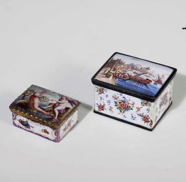 Due scatole in smalto dipinto e metallo. Francia o Germania XVIII.XIX secolo  - Asta Scultura | Cambi Time - Associazione Nazionale - Case d'Asta italiane