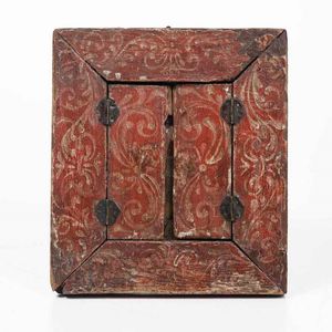 Piccolo altarolo ligneo da viaggio apribile a due sportello.  Messico, XVIII secolo  - Asta Scultura | Cambi Time - Associazione Nazionale - Case d'Asta italiane