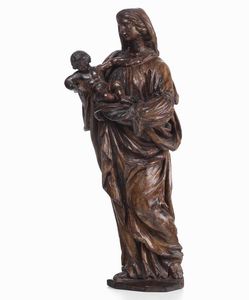Madonna con Bambino. Legno scolpito (mancante della policromia). Scultire barocco italiano del XVII secolo  - Asta Scultura | Cambi Time - Associazione Nazionale - Case d'Asta italiane