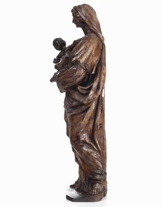 Madonna con Bambino. Legno scolpito (mancante della policromia). Scultire barocco italiano del XVII secolo  - Asta Scultura | Cambi Time - Associazione Nazionale - Case d'Asta italiane