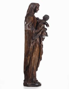 Madonna con Bambino. Legno scolpito (mancante della policromia). Scultire barocco italiano del XVII secolo  - Asta Scultura | Cambi Time - Associazione Nazionale - Case d'Asta italiane