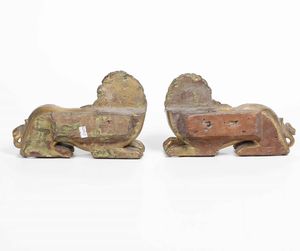 Coppia di antichi leoni in legno scolpito e dorato. Venezia (?) XVIII secolo  - Asta Scultura | Cambi Time - Associazione Nazionale - Case d'Asta italiane