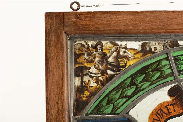 Vetrata in vetri soffiati policromi, Germania XVI secolo  - Asta Scultura e Oggetti d'Arte - Associazione Nazionale - Case d'Asta italiane