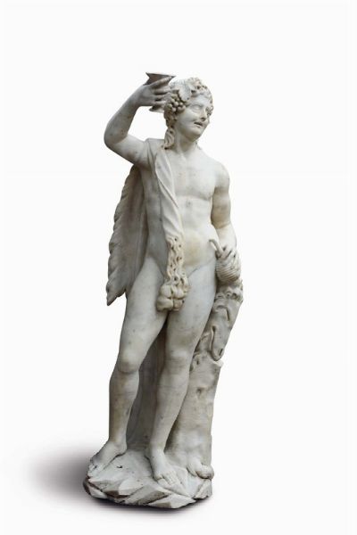 Grande scultura in marmo bianco rappresentante Bacco ebbro, Genova, fine XVI - inizi XVII secolo  - Asta Scultura e Oggetti d'Arte - Associazione Nazionale - Case d'Asta italiane