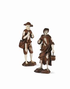 Coppia di mendicanti in legno e avorio, Germania XVIII secolo  - Asta Scultura e Oggetti d'Arte - Associazione Nazionale - Case d'Asta italiane