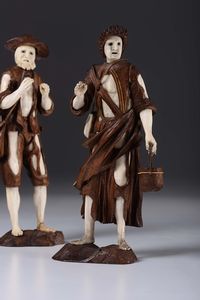 Coppia di mendicanti in legno e avorio, Germania XVIII secolo  - Asta Scultura e Oggetti d'Arte - Associazione Nazionale - Case d'Asta italiane