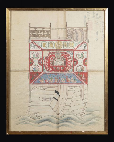 DIPINTO : Dipinto su pergamena  Cina  dinastia Qing  XX sec H cm 41x51  - Asta Arte Orientale - Associazione Nazionale - Case d'Asta italiane