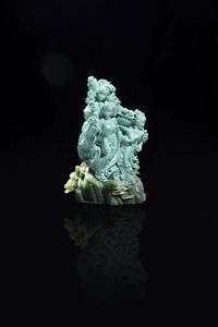 GRUPPO IN TURCHESE - Gruppo in turchese rappresentante cinque concubine con base in giada  Cina  Repubblica  XX sec H cm 21x13 5