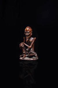 BUDDHA - Figura di Buddha in digiuno in legno di sandalo  Cina  dinastia Qing  XX sec H 13x7