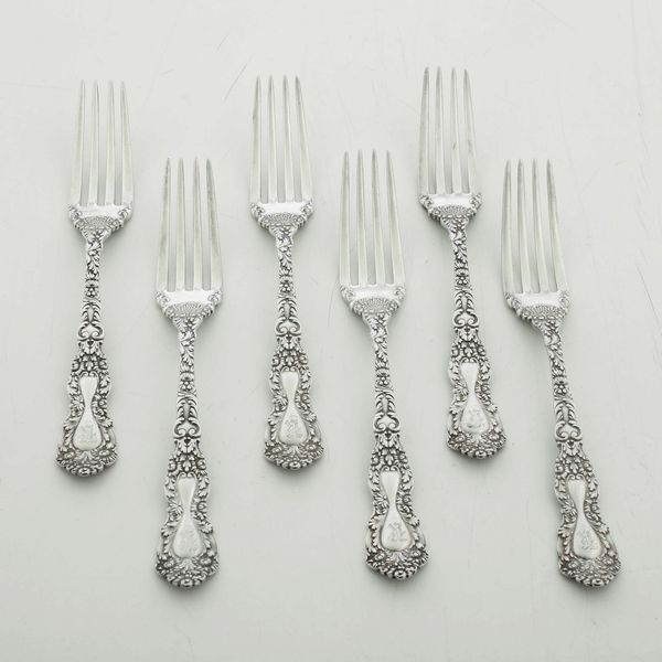 Sei forchette in argento fuso e cesellato. Gorham, USA 1880  - Asta Argenti | Cambi TIME - Associazione Nazionale - Case d'Asta italiane