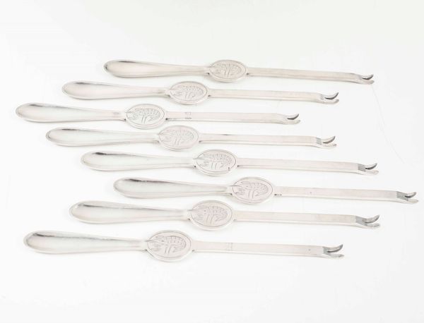 Otto forchettine da aragosta in metallo argentato Mappin & Webb  - Asta Argenti | Cambi TIME - Associazione Nazionale - Case d'Asta italiane