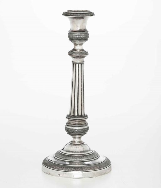 Candeliere in argento fuso e cesellato. Genova prima met XIX secolo, marchi delfino e croce mauriziana  - Asta Argenti | Cambi TIME - Associazione Nazionale - Case d'Asta italiane