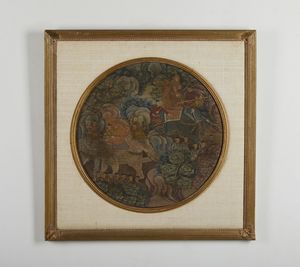 Arte Cinese - Specchio da toilette con serie di dipinti erotici su vetro entro cornice in legno di zitanCina, dinastia Qing, XIX secolo