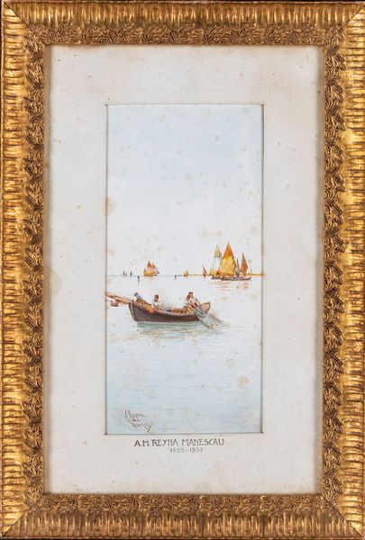 Antonio María Reyna Manescau : a) Capitello in laguna  b) Pescatori in laguna  - Asta Asta a Tempo - Antiquariato - Associazione Nazionale - Case d'Asta italiane